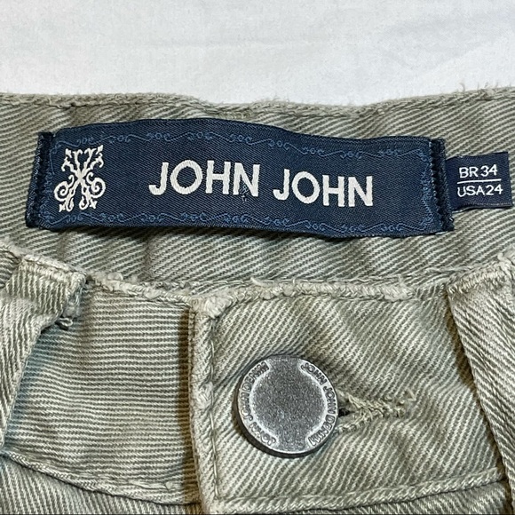 John John Olive Green Distressed Raw Hem Shorts - Picture 6 of 16